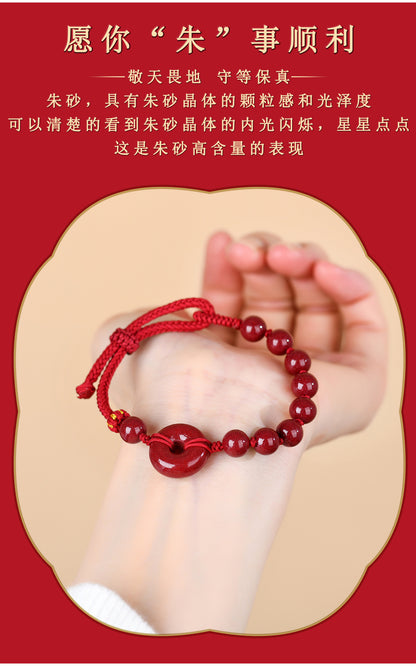 Natural Purple Gold Cinnabar Peace Buckle Bracelet - Hand-woven Zodiac Red Rope for Protection