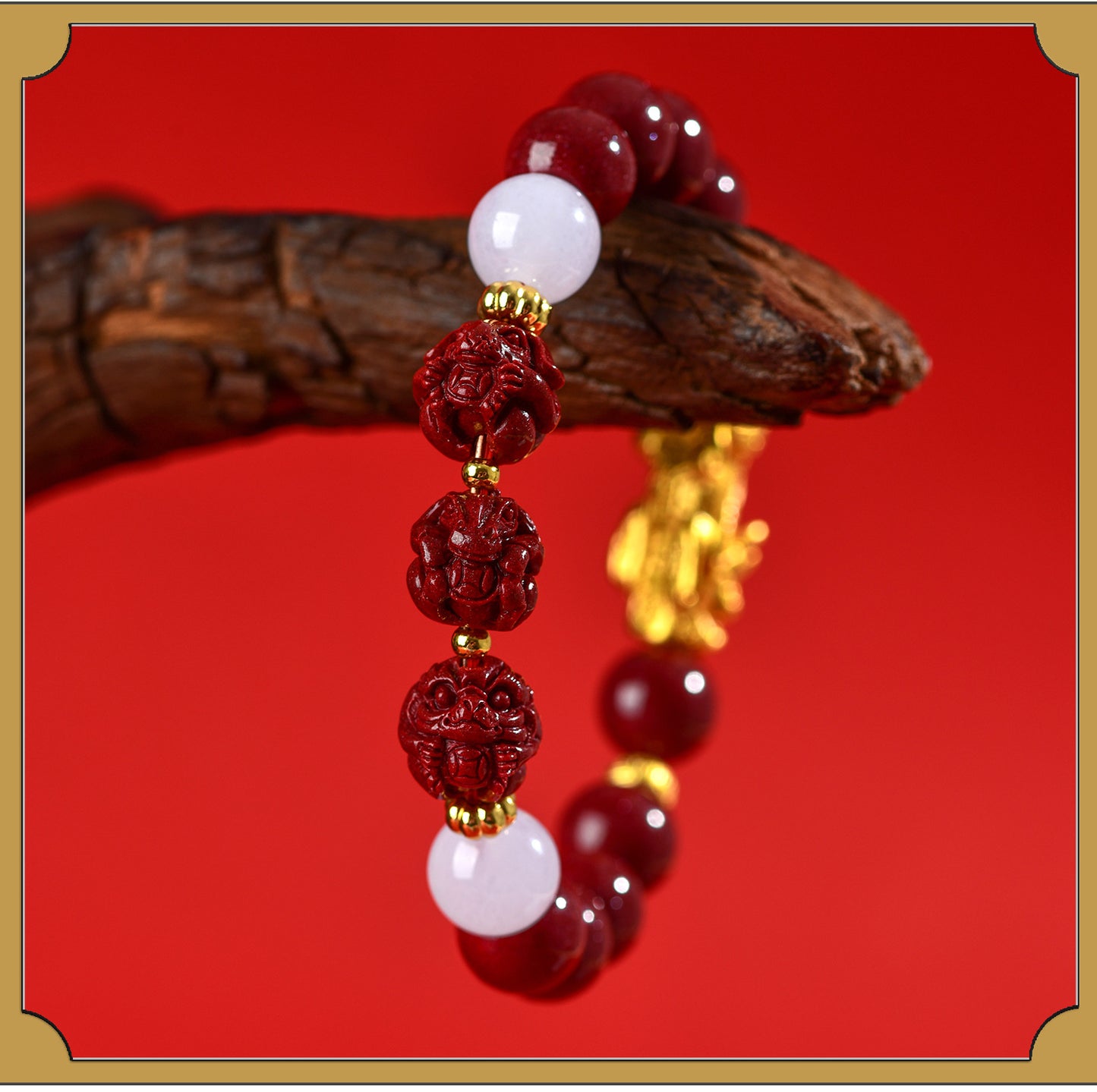 Natural Purple Gold Cinnabar Zodiac Pixiu Bracelet | Wealth Attraction & Protection Talisman