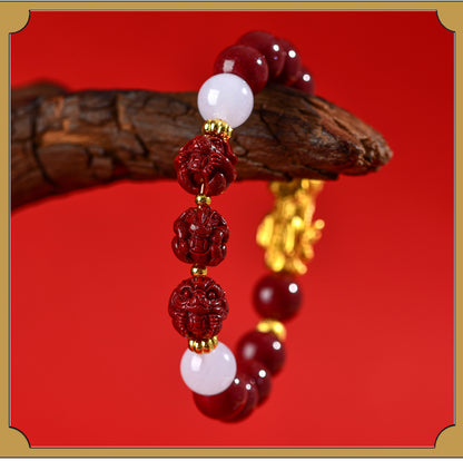 Natural Purple Gold Cinnabar Zodiac Pixiu Bracelet | Wealth Attraction & Protection Talisman