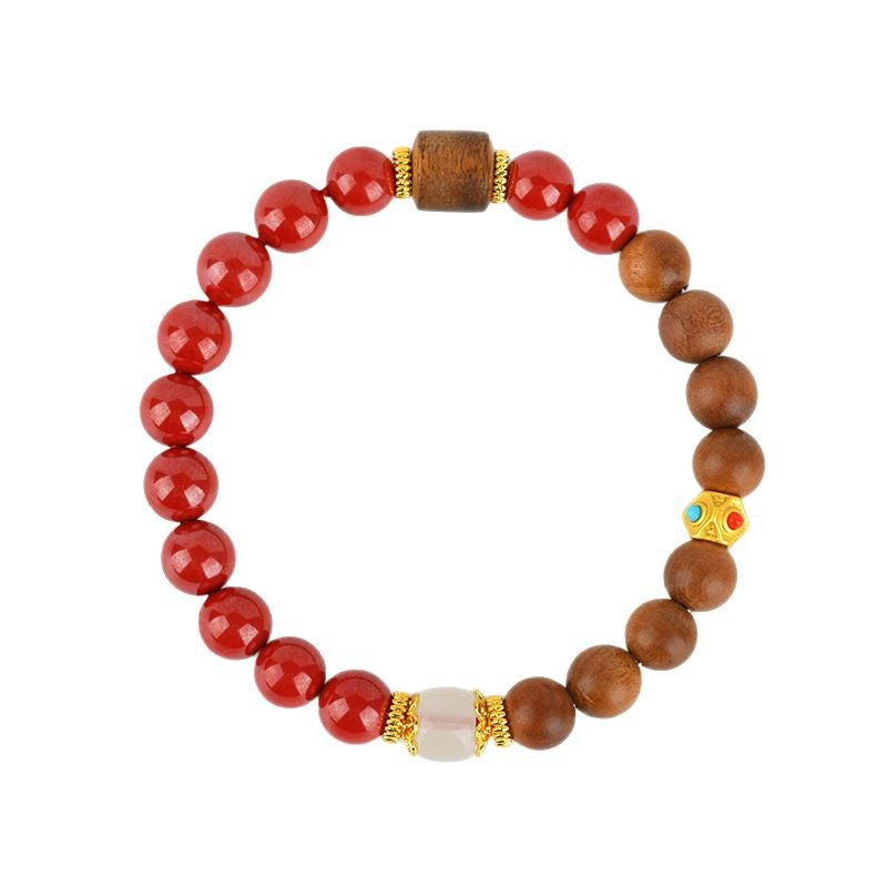 Natural Cinnabar Sandalwood Buddhist Bead Bracelet - Vintage Zodiac Protection for Women