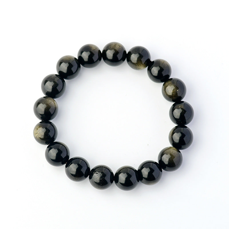 Natural Mexican Obsidian Round Bead Bracelet｜Spiritual Protection & Prosperity Unisex Jewelry