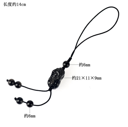 Natural Silver Obsidian Pixiu Phone Chain - Handmade Wealth Attraction Pendant