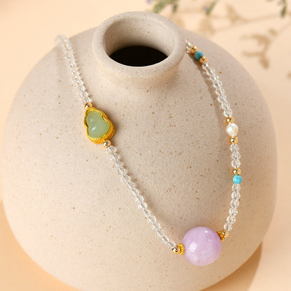 Natural White Crystal Purple Kyanite Gourd Necklace | Adjustable Collarbone Chain for Women