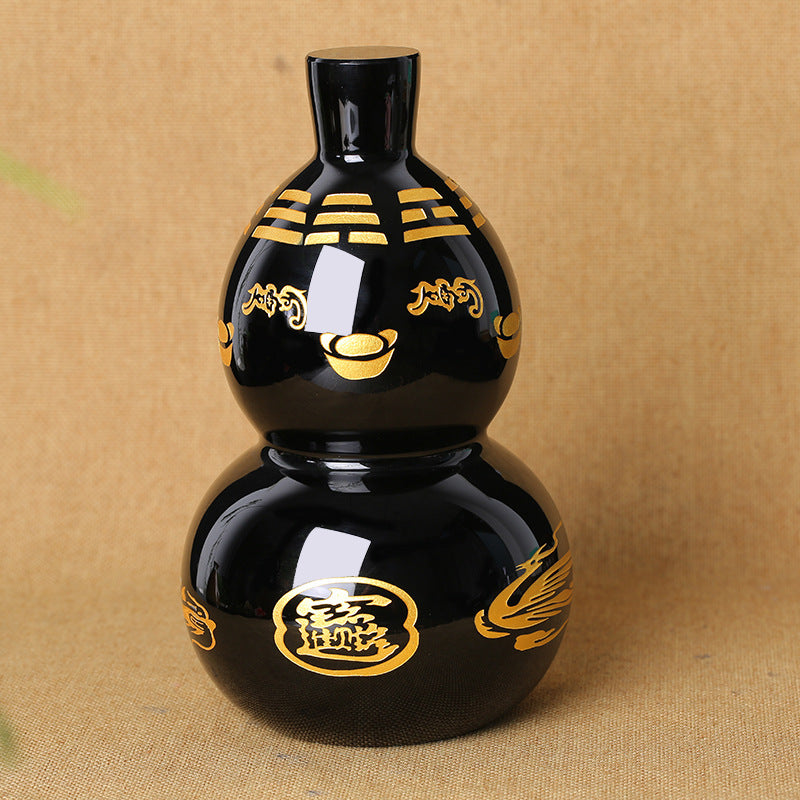 Natural Obsidian Gourd Ornament – Feng Shui Home Office Crystal Decor for Protection