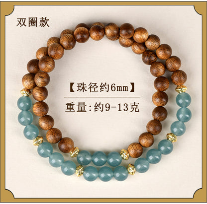 Blue Water Jade Chalcedony Agarwood Buddhist Bracelet | Zen Meditation Beads for Women's Spiritual Protection