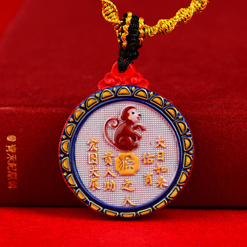 Double-Sided Cinnabar Zodiac Eight Immortals Pendant for Protection and Fortune