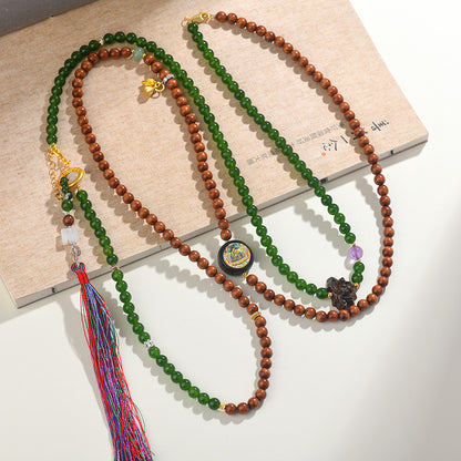 Rosewood Jade Zen Tassel Multi-Circle Bracelet Necklace | Spiritual Harmony and Protection