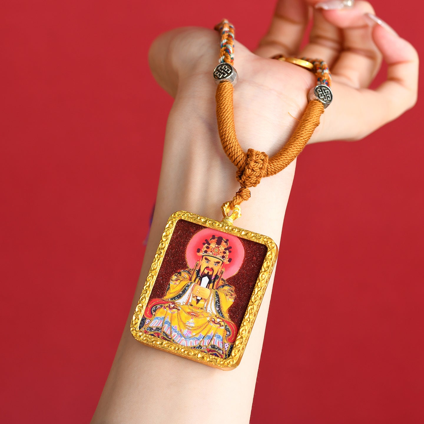 Purple Gold Sand Cinnabar Dragon Thangka Pendant - Tibetan Spiritual Necklace for Protection