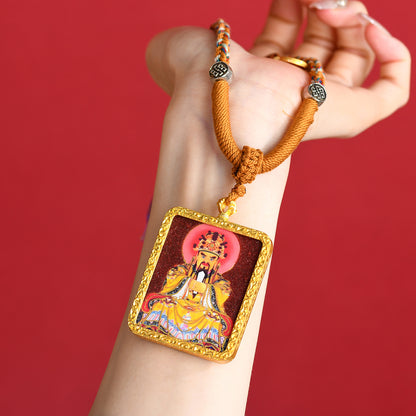 Purple Gold Sand Cinnabar Dragon Thangka Pendant - Tibetan Spiritual Necklace for Protection