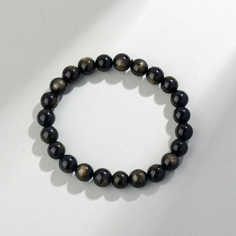 Natural Mexican Obsidian Round Bead Bracelet｜Spiritual Protection & Prosperity Unisex Jewelry