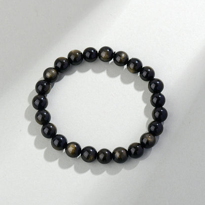 Natural Mexican Obsidian Round Bead Bracelet｜Spiritual Protection & Prosperity Unisex Jewelry