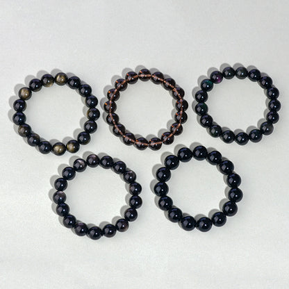 Natural Mexican Obsidian Round Bead Bracelet｜Spiritual Protection & Prosperity Unisex Jewelry