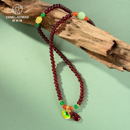 108Garnet Stone Bracelet Pure Color Tibetan Style Accessories Unisex Ethnic Style Jewelry Buddhist Beads