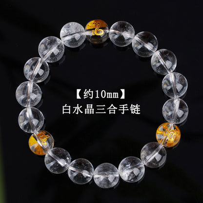 Natural White Crystal Three-in-One Zodiac Bracelet | Spiritual Protection for Men & Women