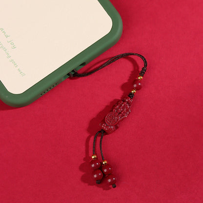 Purple Gold Cinnabar Pixiu Phone Chain Pendant - Wealth Attracting Chinese Style Ornament