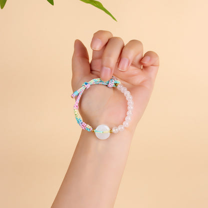 White Chalcedony Peace Bracelet | Handwoven Cord for Serenity & Harmony