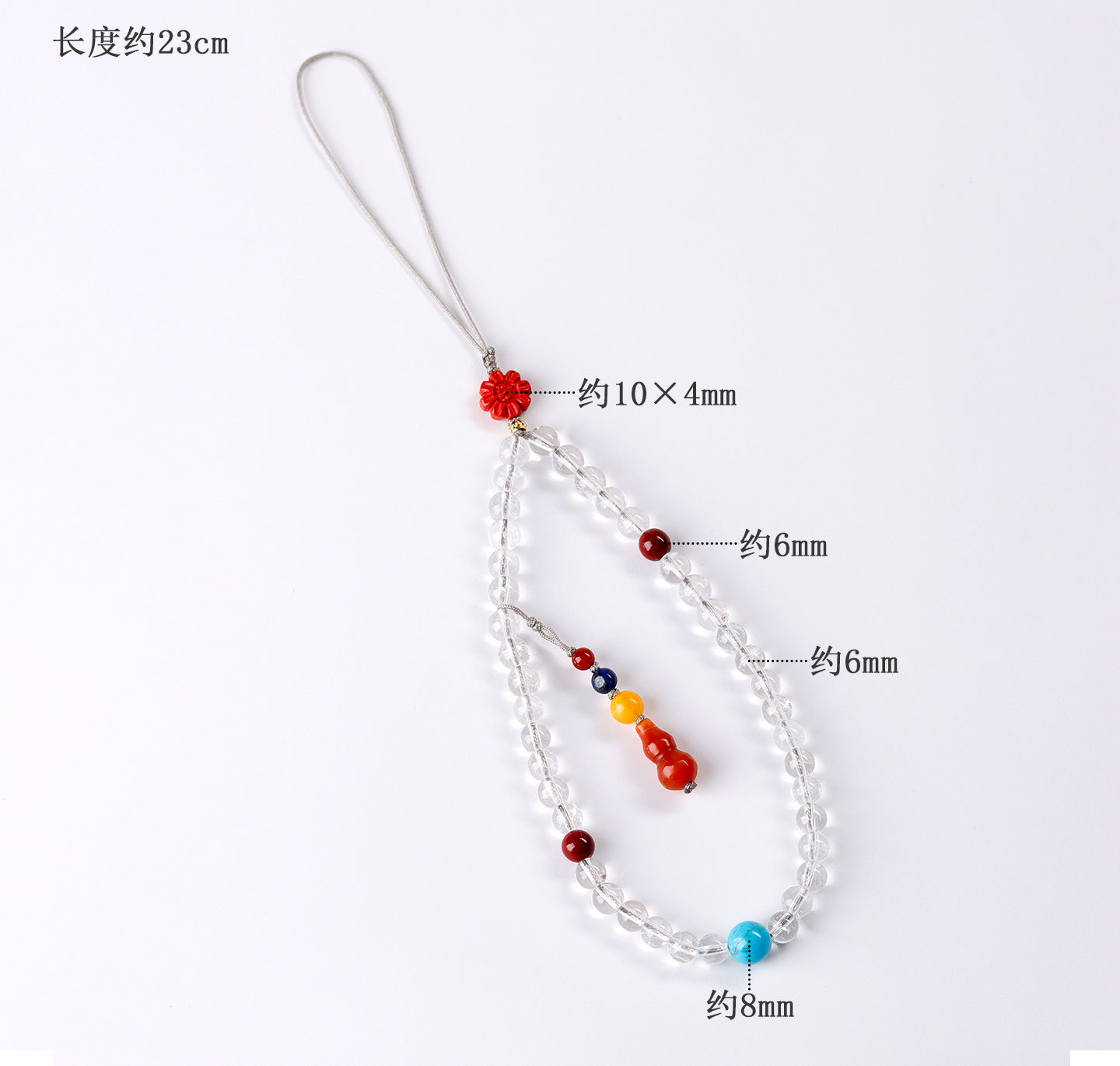 Natural White Crystal Buddha Bead Phone Chain - Spiritual Pendant for Peace and Prosperity