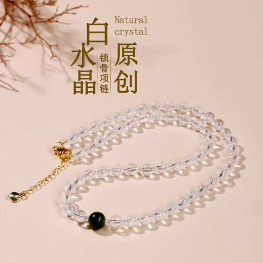 Natural White Crystal Collarbone Necklace | Adjustable Purity Protection Amulet
