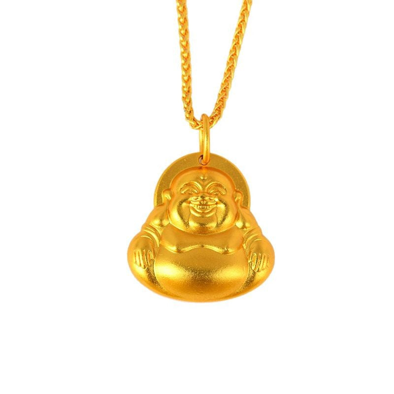 Golden Maitreya Laughing Buddha Pendant Necklace - Symbol of Joy and Prosperity