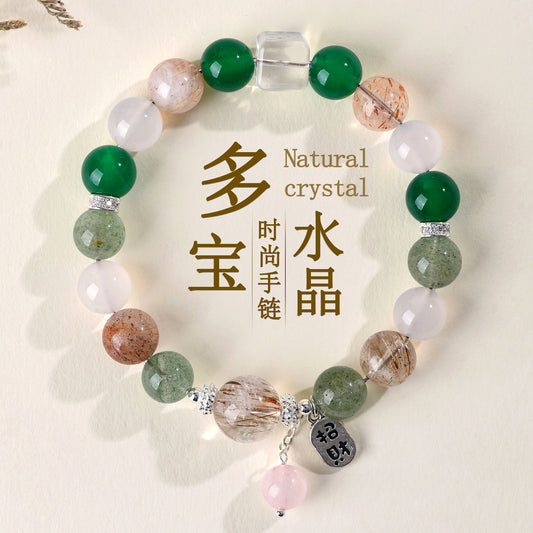 Natural Crystal Multi-Gem Bracelet with Black Gold and Green Stones for Women