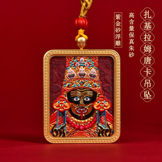 Purple Gold Cinnabar Thangka Pendant Necklace - Tibetan Spiritual Amulet for Protection