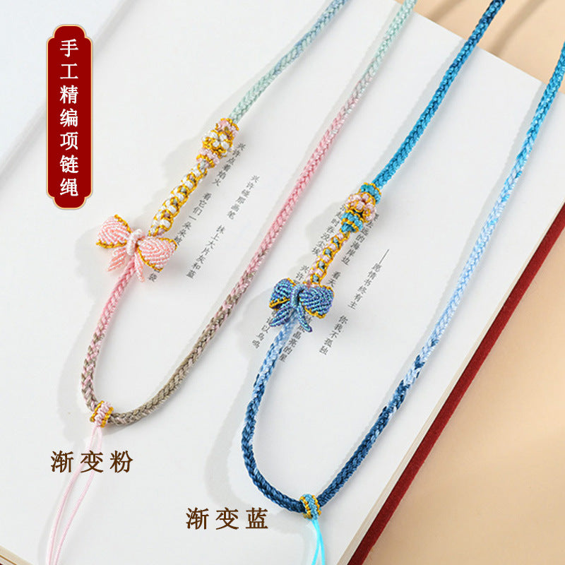 Butterfly Knot Golden Cord Jade Pendant Necklace - Handwoven DIY Charm for Eternal Harmony