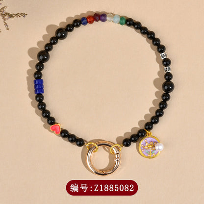 Natural Black Tourmaline Rainbow Crystal Keychain - Spiritual Protection & Colorful Life Energy