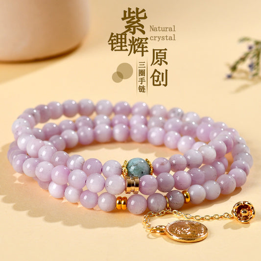Natural Kunzite Three-Circle Bracelet | Purple Spiritual Stone for Love & Harmony