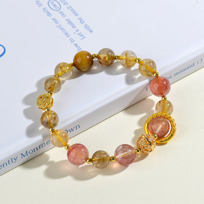 Natural Yellow Rutilated Strawberry Quartz Taurus Crystal Bracelet for Women
