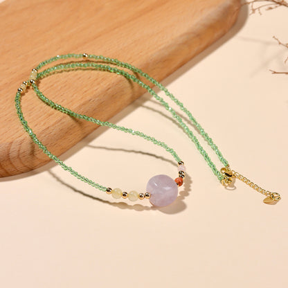 Lavender Amethyst Sugar Cube Multi-Circle Bracelet with Yellow Rutilated Quartz - Spiritual Harmony & Wealth Attraction