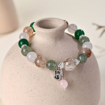 Natural Crystal Multi-Gem Bracelet with Black Gold and Green Stones for Women