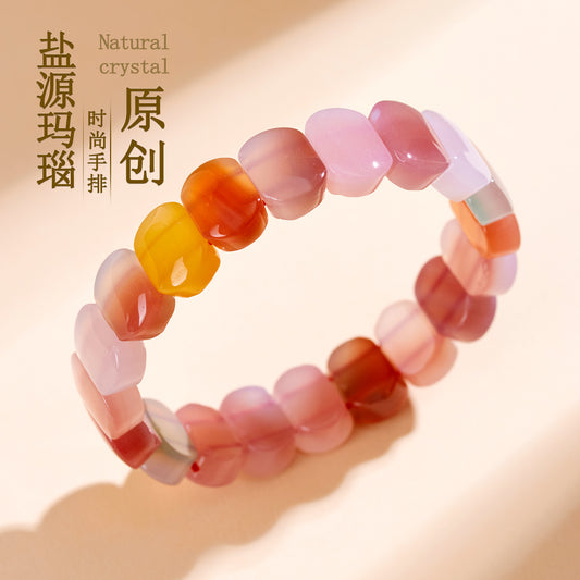 Natural Crystal Salt Source Agate Bracelet | Candy Color Girl Style for Purification & Good Fortune