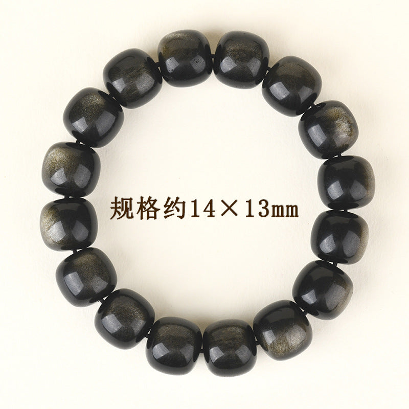 Natural Gold Obsidian Cat's Eye Bracelet | Ancient Chinese Style Buddhist Beads for Unisex