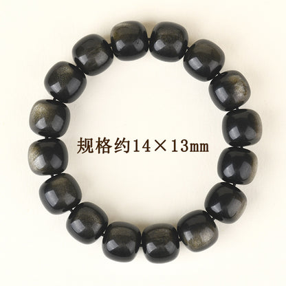 Natural Gold Obsidian Cat's Eye Bracelet | Ancient Chinese Style Buddhist Beads for Unisex
