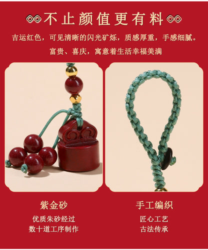 Natural Purple Gold Cinnabar Wishful Keychain - Chinese Style Luck Charm for Bags