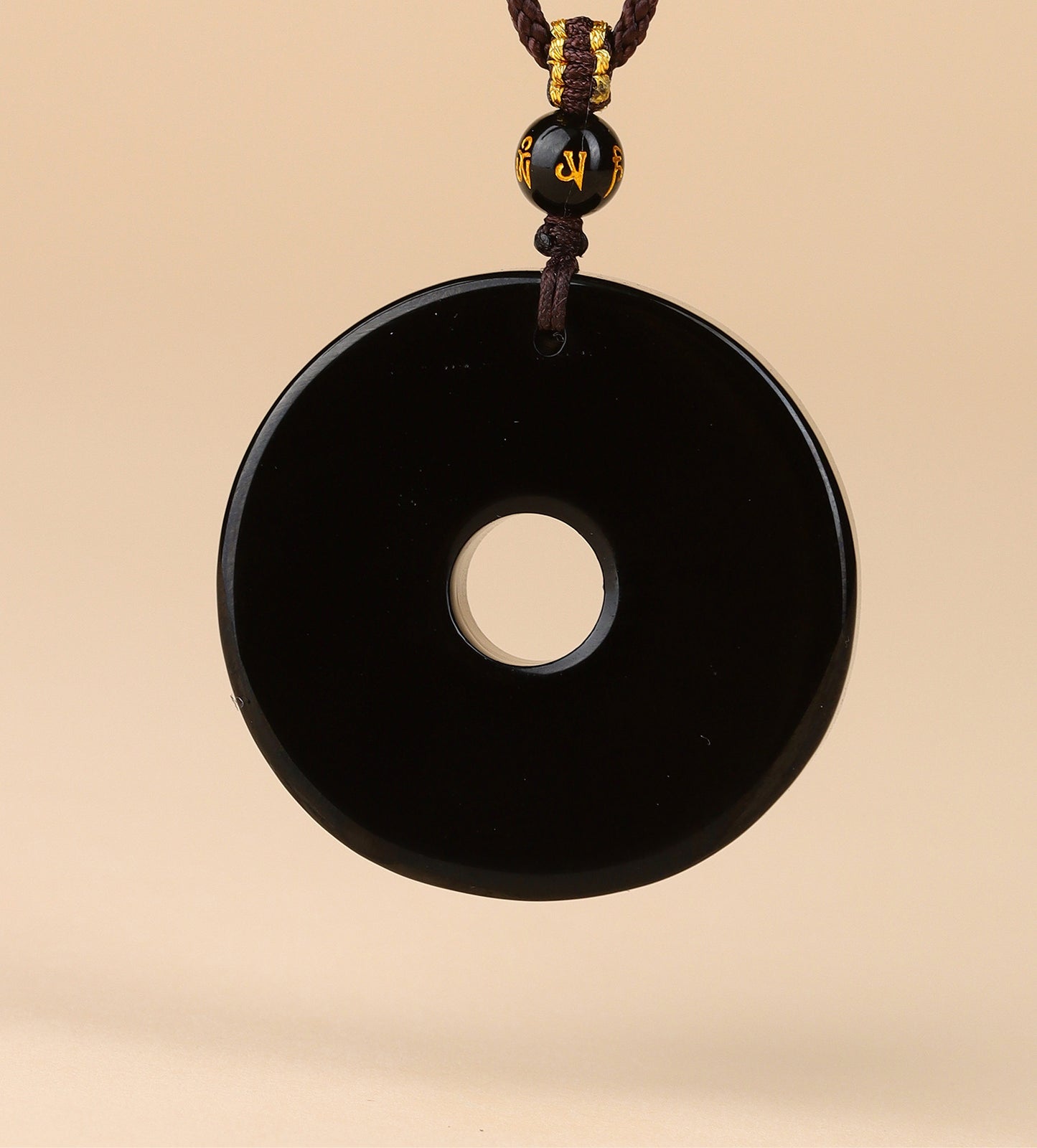 Natural Obsidian Zodiac Peace Buckle Pendant | Spiritual Protection & Fortune Necklace