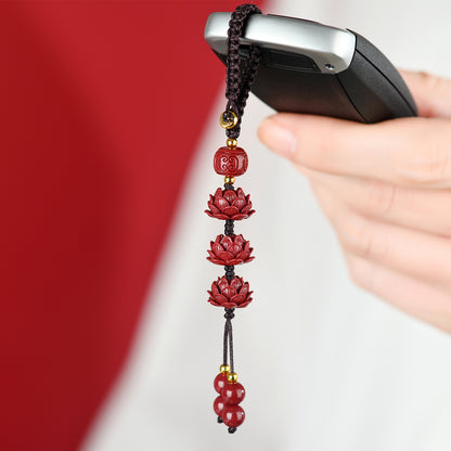 Natural Purple Gold Cinnabar Lotus Keychain - Step by Step Lotus Car Pendant for Protection & Wealth