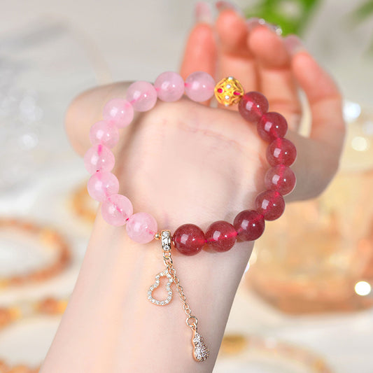 Natural Rose Quartz Strawberry Quartz Tassel Bracelet - Peach Blossom Love Charm for Women