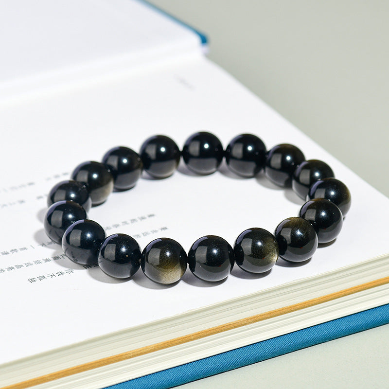 Natural Mexican Obsidian Round Bead Bracelet｜Spiritual Protection & Prosperity Unisex Jewelry