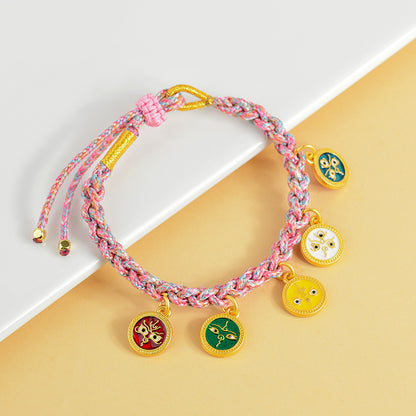 Handwoven Peach Blossom Knot Five-Way God of Wealth Tibetan Thangka Bracelet for Prosperity