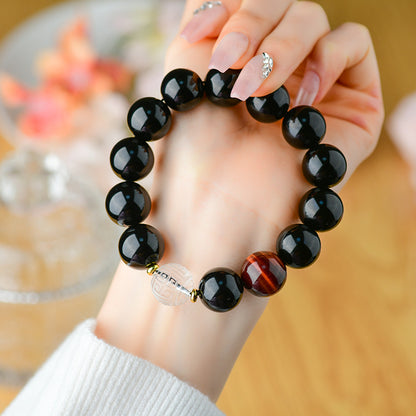 Natural Obsidian and White Crystal Cloud Bead Bracelet for Men - Protection and Energy Flow