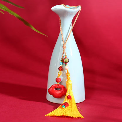 Natural High Content Cinnabar Ruyi Lock Pendant - Auspicious Protection Charm for Car and Bag