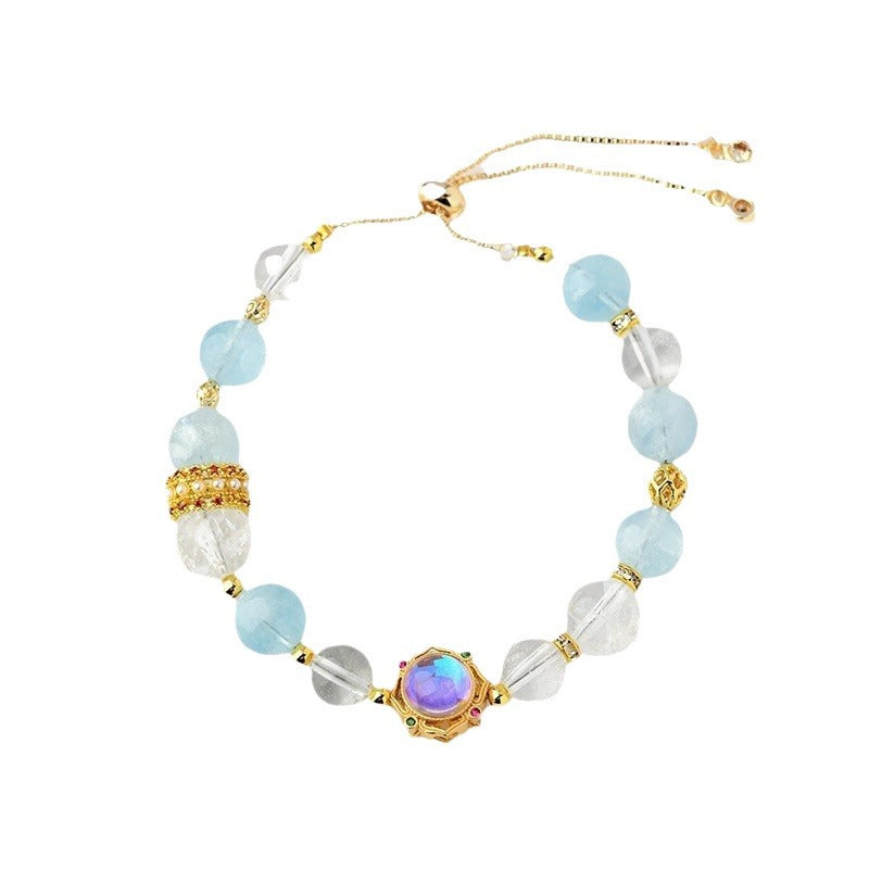 Aquarius Zodiac Crystal Bracelet | Natural White Crystal & Aquamarine Beads for Cosmic Energy