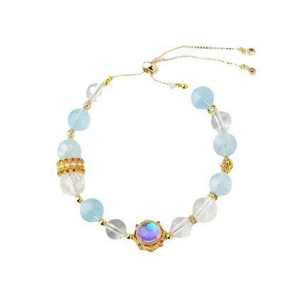 Aquarius Zodiac Crystal Bracelet | Natural White Crystal & Aquamarine Beads for Cosmic Energy