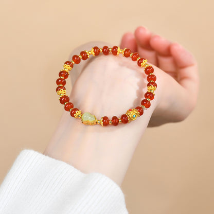 Natural Red Agate Gourd Bracelet | Chinese Zodiac Luck Charm for Women
