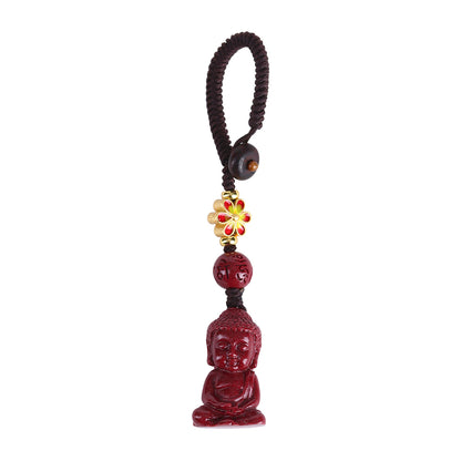 Natural Purple Gold Cinnabar Baby Buddha Keychain - Spiritual Protection Charm