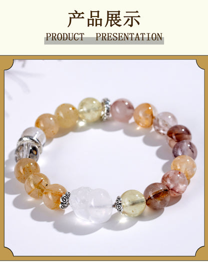 Natural Crystal Five Elements Bracelet with Lucky Pixiu - Unisex Couple Style for Balance and Wealth