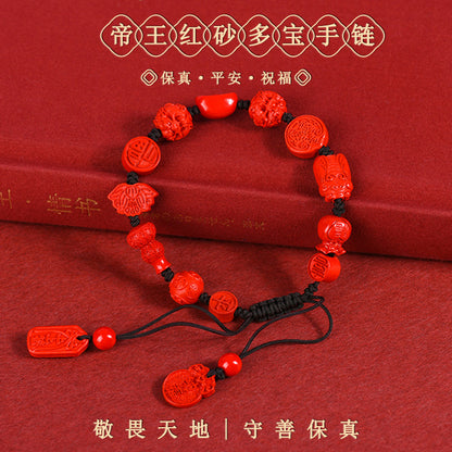 Natural High Content Cinnabar Imperial Red Sand Multi-Treasure Single Circle Bracelet for Zodiac Year