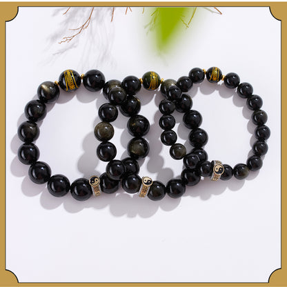 Natural Obsidian Nine-Character Mantra Bagua Bracelet - Zodiac Year Guardian & Couple Harmony