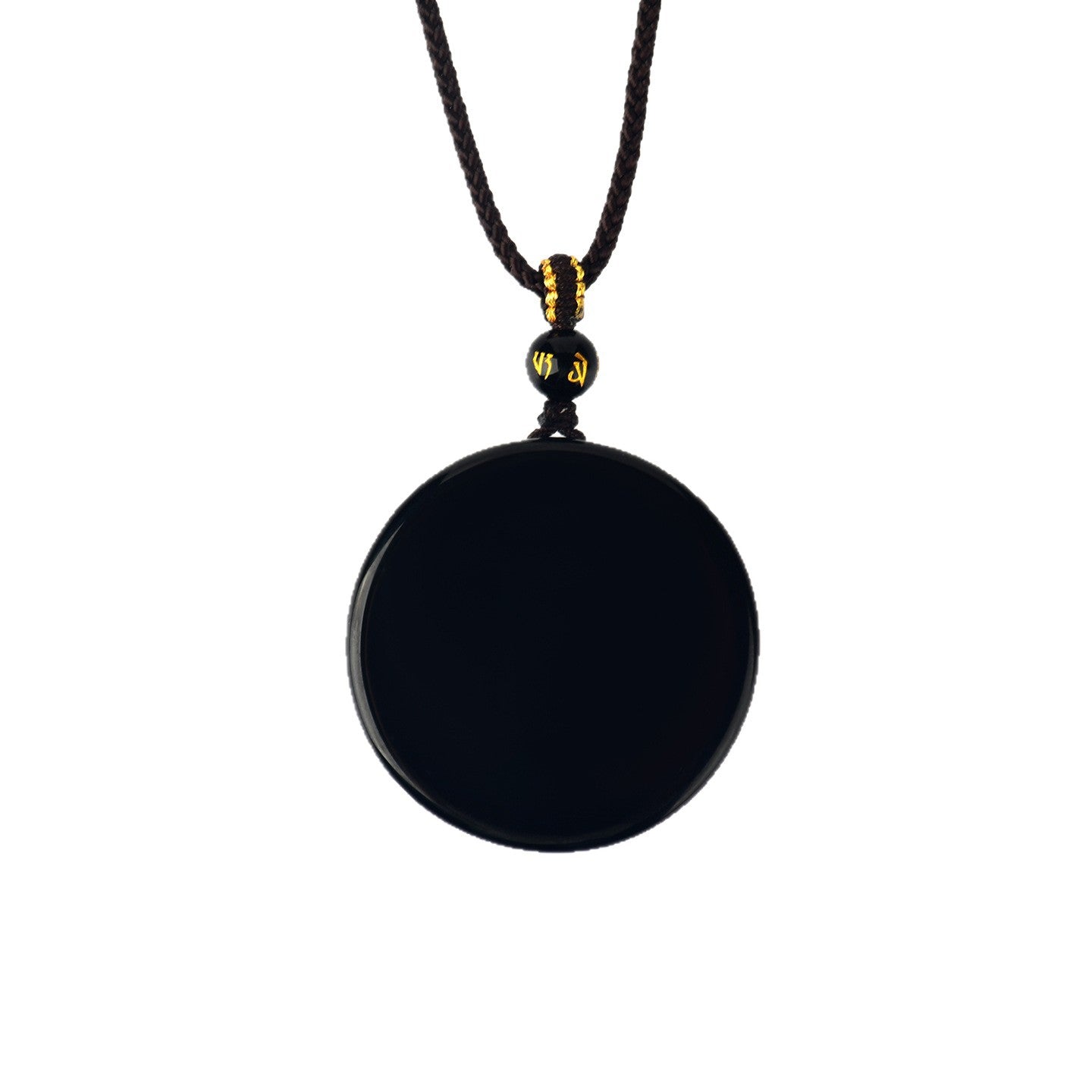 Natural Obsidian Round Pendant Necklace for Zodiac Year Protection and Peace